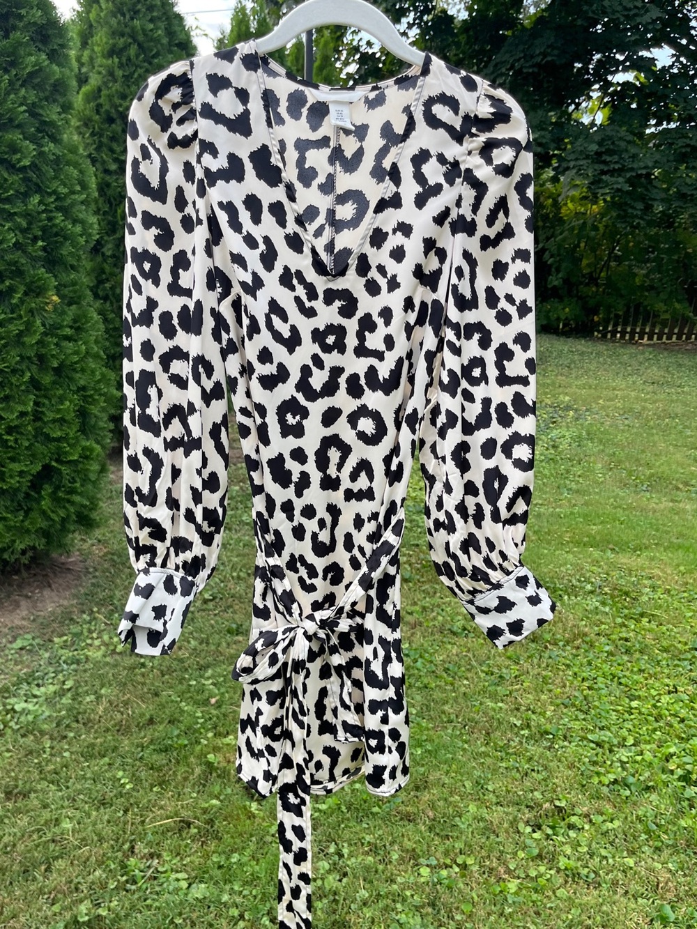 H&M Balloon Sleeve Black and White Leopard Print Mini Dress
